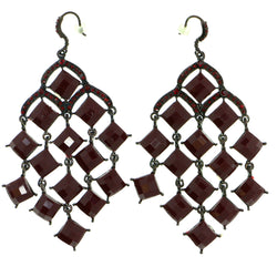 Purple & Black Colored Metal Dangle-Earrings With Crystal Accents #1852