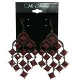 Purple & Black Colored Metal Dangle-Earrings With Crystal Accents #1852