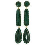 Green & Gold-Tone Colored Metal Drop-Dangle-Earrings With Crystal Accents #1861