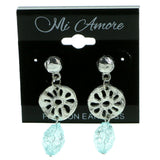 Silver-Tone & Blue Colored Metal Drop-Dangle-Earrings With Faceted Accents #1870