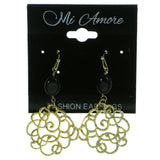 Filigree Drop-Dangle-Earrings With Bead Accents Gold-Tone & Black Colored #1872