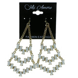Gold-Tone & White Colored Metal Dangle-Earrings With Faceted Accents #1876