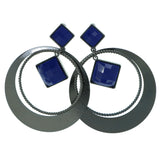 Gray & Blue Colored Metal Drop-Dangle-Earrings With Faceted Accents #1885