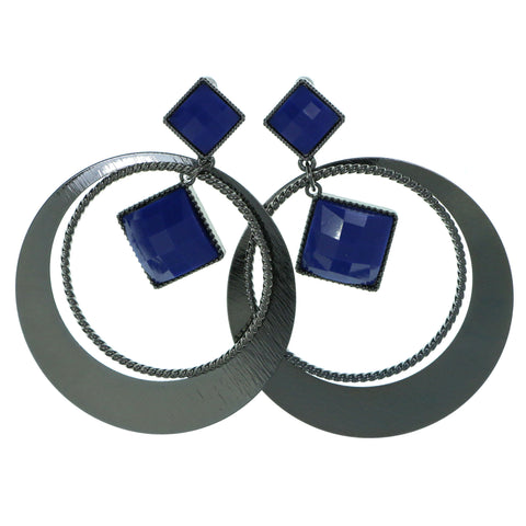 Gray & Blue Colored Metal Drop-Dangle-Earrings With Faceted Accents #1885