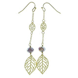 Leaf Drop-Dangle-Earrings With Faceted Accents Gold-Tone & Purple Colored #1887
