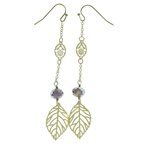 Leaf Drop-Dangle-Earrings With Faceted Accents Gold-Tone & Purple Colored #1887
