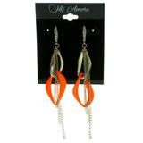Gold-Tone & Orange Colored Metal Drop-Dangle-Earrings With Tassel Accents #1893