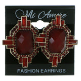 Gold-Tone & Red Colored Metal Stud-Earrings With Crystal Accents #1898