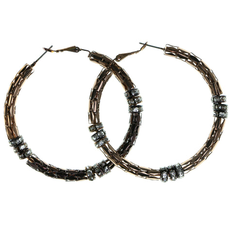 Bronze-Tone Metal Hoop-Earrings With Crystal Accents #1900