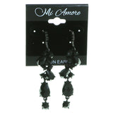Gray & Black Colored Metal Drop-Dangle-Earrings With Faceted Accents #1921