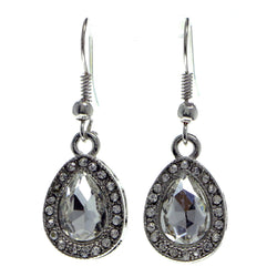 Silver-Tone Metal Dangle-Earrings With Crystal Accents #579