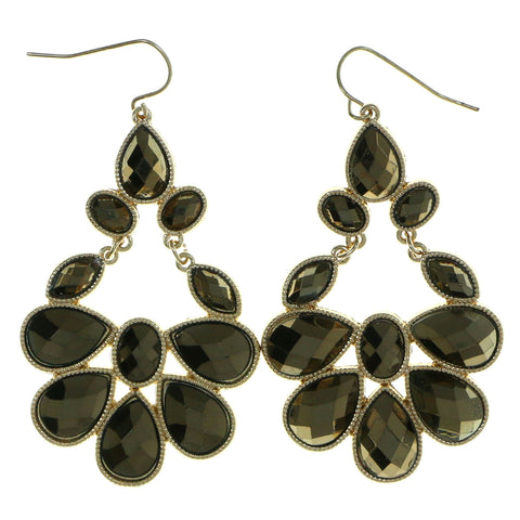 Gold-Tone & Brown Colored Metal Drop-Dangle-Earrings With Faceted Accents #1943