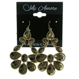 Gold-Tone & Brown Colored Metal Drop-Dangle-Earrings With Faceted Accents #1943