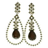 Gold-Tone & Brown Colored Metal Drop-Dangle-Earrings With Faceted Accents #1944
