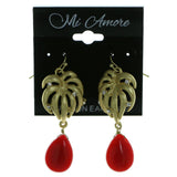 Gold-Tone & Red Colored Metal Drop-Dangle-Earrings With Crystal Accents #1955
