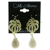 Gold-Tone & Gray Colored Metal Drop-Dangle-Earrings With Crystal Accents #1956