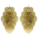 Heart Filigree Drop-Dangle-Earrings Gold-Tone Color  #580