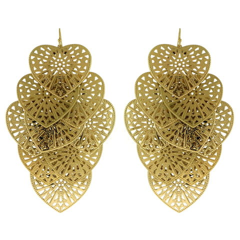Heart Filigree Drop-Dangle-Earrings Gold-Tone Color  #580