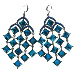 Gray & Blue Colored Metal Chandelier-Earrings With Crystal Accents #1959