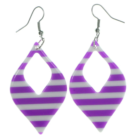 Striped Dangle-Earrings Purple & White Colored #1970