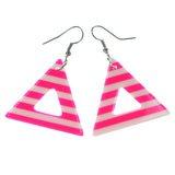 Striped Dangle-Earrings Pink & White Colored #1973