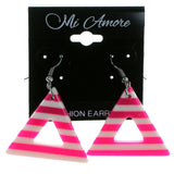Striped Dangle-Earrings Pink & White Colored #1973