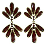 Gold-Tone & Red Colored Metal Drop-Dangle-Earrings With Crystal Accents #1982