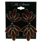 Gold-Tone & Red Colored Metal Drop-Dangle-Earrings With Crystal Accents #1982