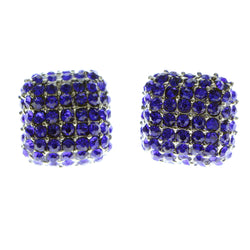 Blue & Silver-Tone Colored Metal Stud-Earrings With Crystal Accents #582