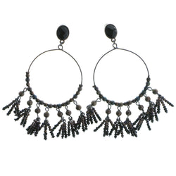 Bronze-Tone & Black Colored Metal Drop-Dangle-Earrings With Bead Accents #583