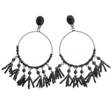 Bronze-Tone & Black Colored Metal Drop-Dangle-Earrings With Bead Accents #583