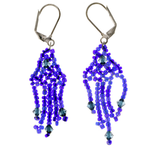 Colorful & Silver-Tone Colored Acrylic Dangle-Earrings With Bead Accents #1997