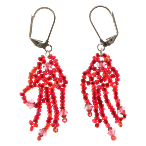 Colorful & Silver-Tone Colored Acrylic Dangle-Earrings With Stone Accents #1998