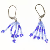 Blue & Silver-Tone Colored Acrylic Dangle-Earrings With Bead Accents #2011