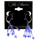 Blue & Silver-Tone Colored Acrylic Dangle-Earrings With Bead Accents #2011