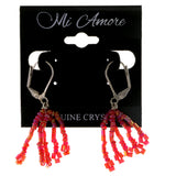 Colorful & Silver-Tone Colored Metal Dangle-Earrings With Bead Accents #2013