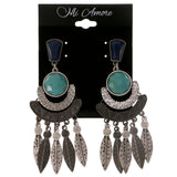 Colorful & Silver-Tone Colored Metal Drop-Dangle-Earrings With Crystal Accents #2019