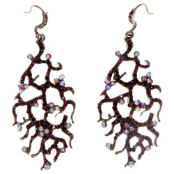 Purple & Black Colored Metal Dangle-Earrings With Crystal Accents #2035