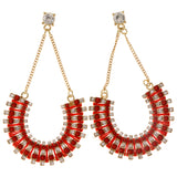 Red & Gold-Tone Colored Metal Drop-Dangle-Earrings With Crystal Accents #2037