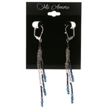 Colorful & Silver-Tone Colored Metal Dangle-Earrings With Bead Accents #2047
