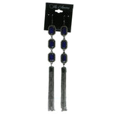 Blue & Silver-Tone Colored Metal Dangle-Earrings With Crystal Accents #589