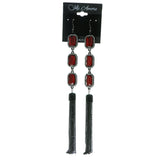 Red & Silver-Tone Colored Metal Dangle-Earrings With Crystal Accents #590