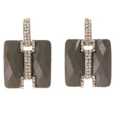 Gray & Silver-Tone Colored Metal Drop-Dangle-Earrings With Crystal Accents #2064