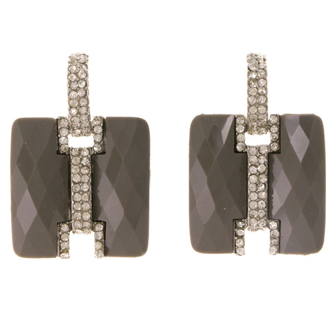 Gray & Silver-Tone Colored Metal Drop-Dangle-Earrings With Crystal Accents #2064