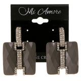 Gray & Silver-Tone Colored Metal Drop-Dangle-Earrings With Crystal Accents #2064