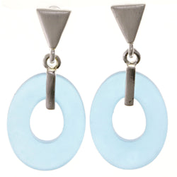 Blue & Silver-Tone Colored Acrylic Drop-Dangle-Earrings #2067