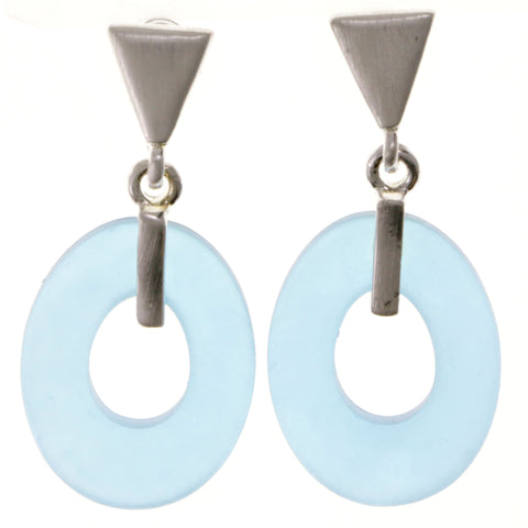 Blue & Silver-Tone Colored Acrylic Drop-Dangle-Earrings #2067