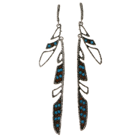 Colorful & Silver-Tone Colored Metal Drop-Dangle-Earrings With Crystal Accents #2072
