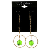 Green & Gold-Tone Colored Metal Dangle-Earrings With Crystal Accents #2073