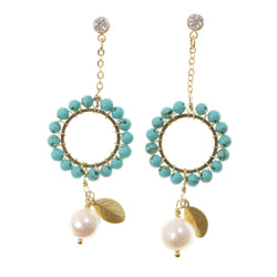 Leaf Dangle-Earrings With Bead Accents  Colorful #2076